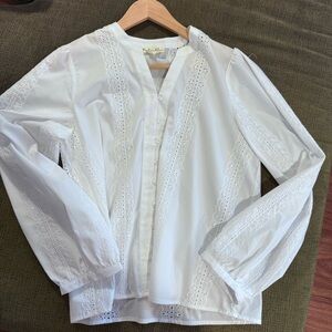 Peasant White Button-Up Blouse with Lace Details